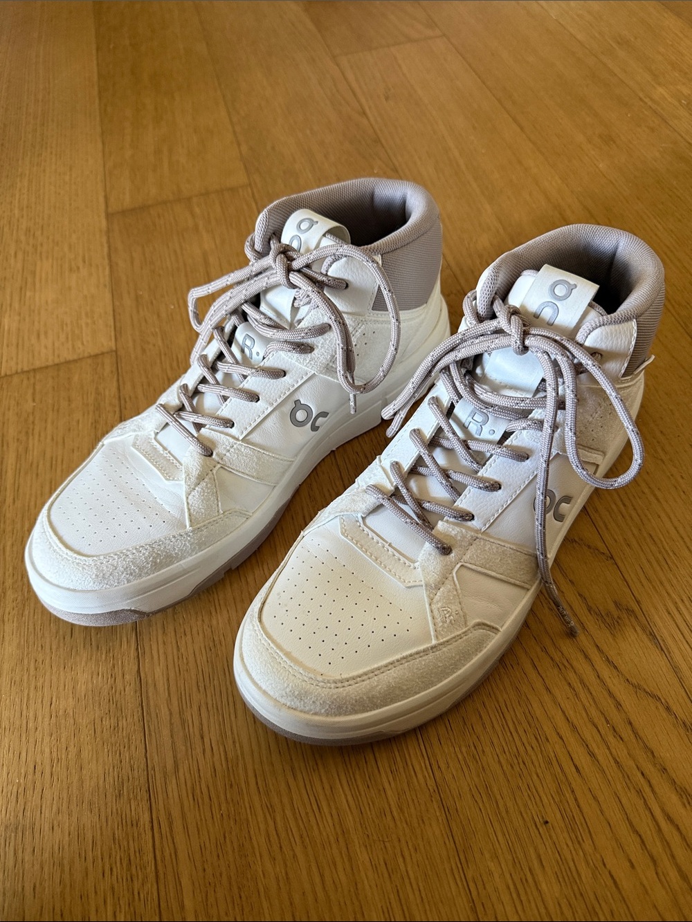 On High-Top Sneakers in Off-White and Taupe